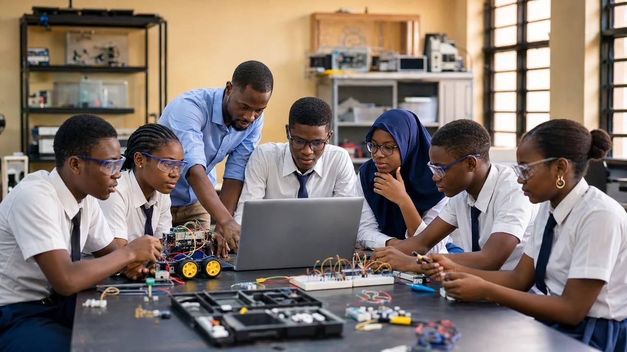 Students exploring practical science with an educator