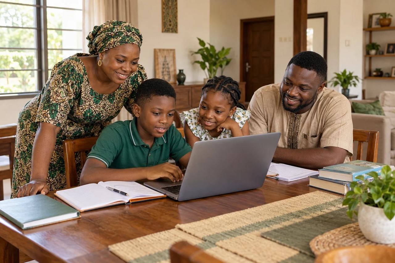 A family supporting learning at home