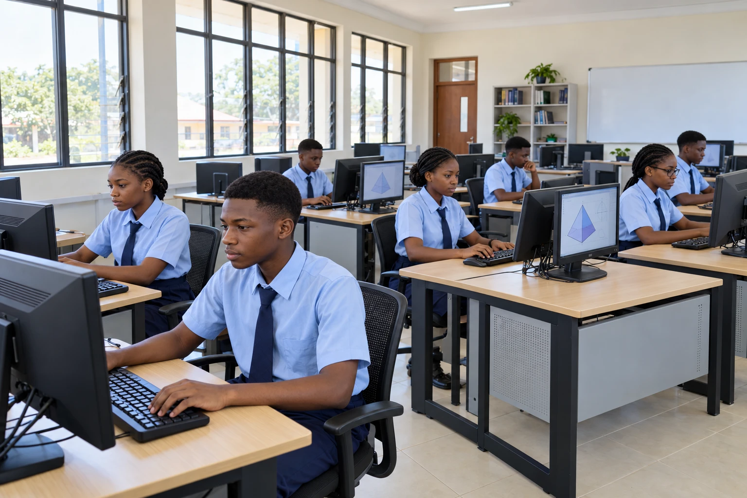 Students working independently in a school computer lab